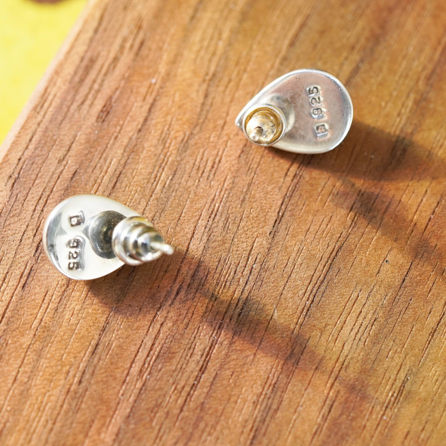 Vintage Sterling silver handmade earrings, 925 teardrop studs mother of pearl