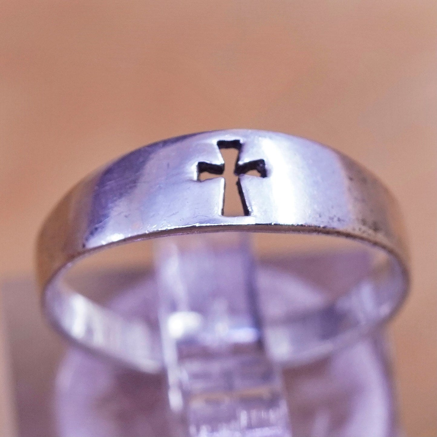 Size 6, vintage Sterling silver handmade ring, 925 band with cross cut out