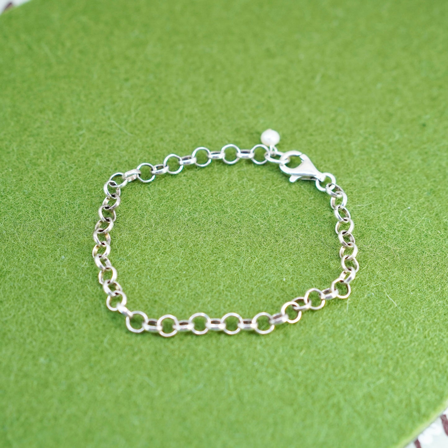 7”, 4mm, Vintage sterling 925 silver circle link charm bracelet
