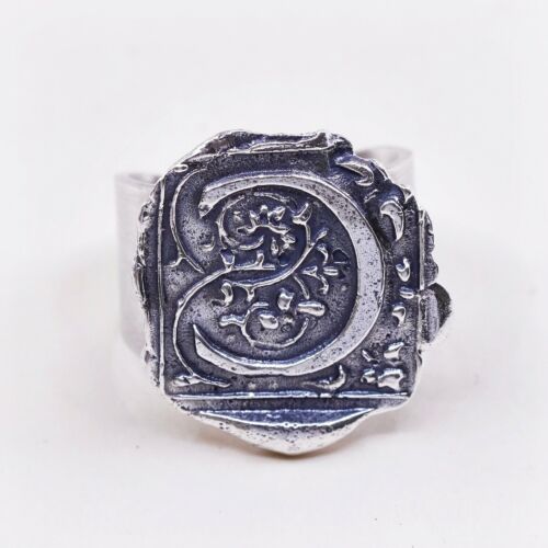 Sz Adjustable, Vtg Magics Sterling 925 Silver handmade Wax Seal Initial “C” Ring