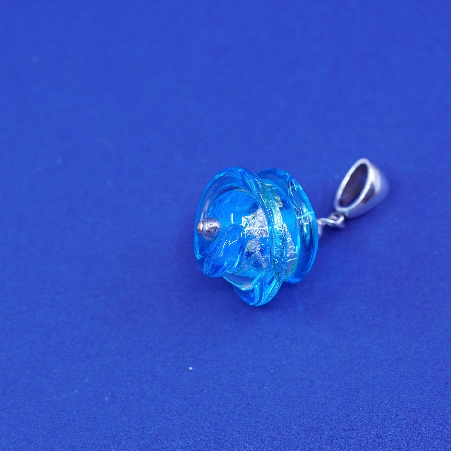 vtg AS sterling 925 silver handmade pendant with twisted dichroic foiled glass