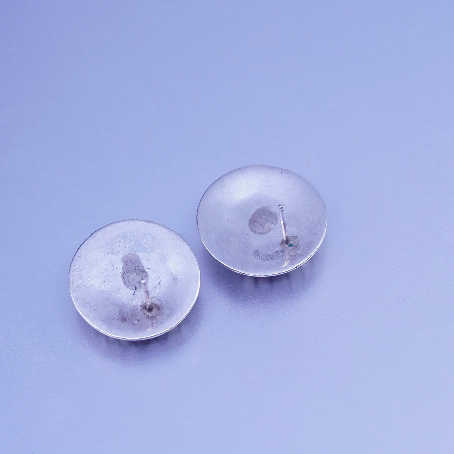 Vintage Sterling 925 silver handmade earrings, circle bead studs