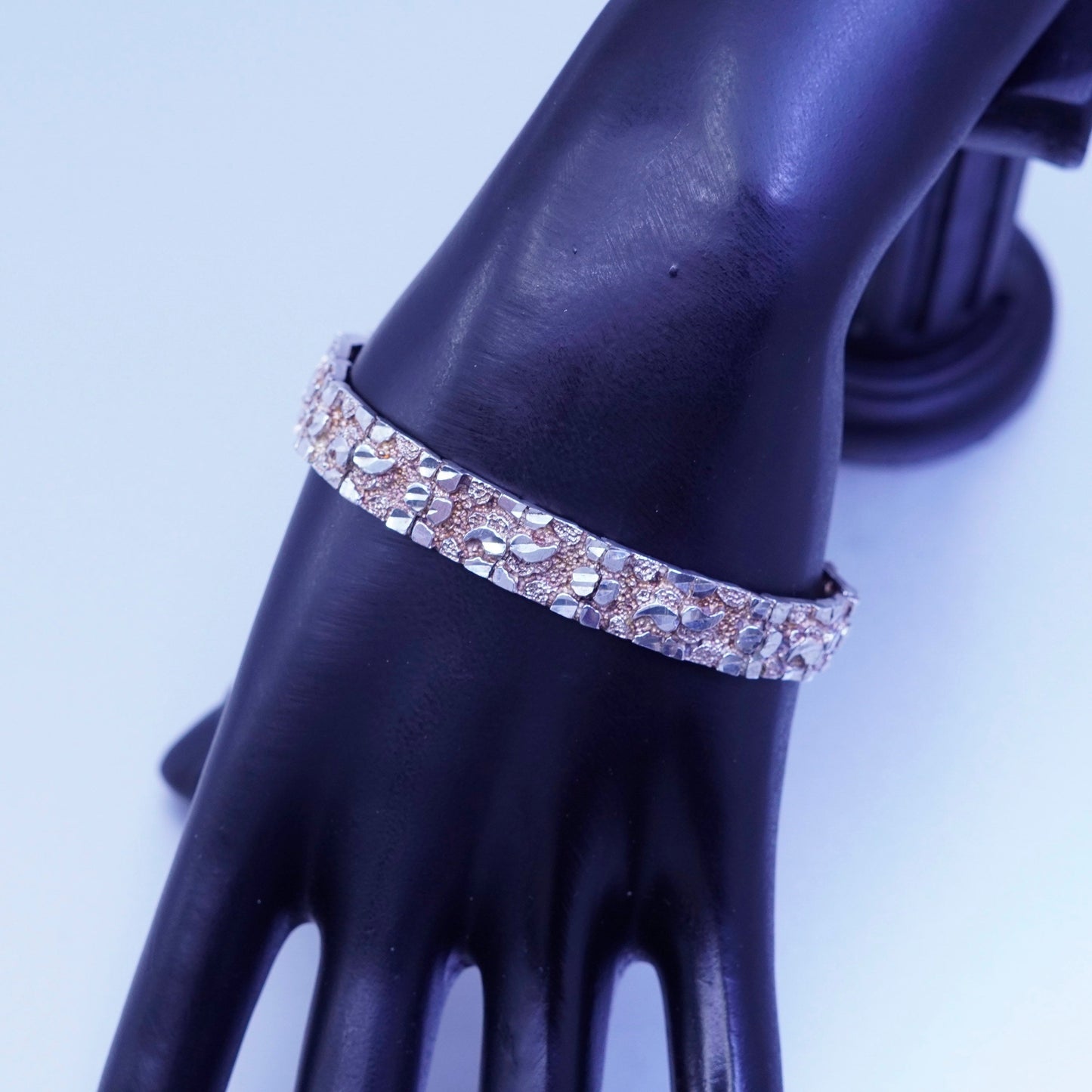 7”, Vintage Sterling 925 silver handmade textured tennis bracelet chain