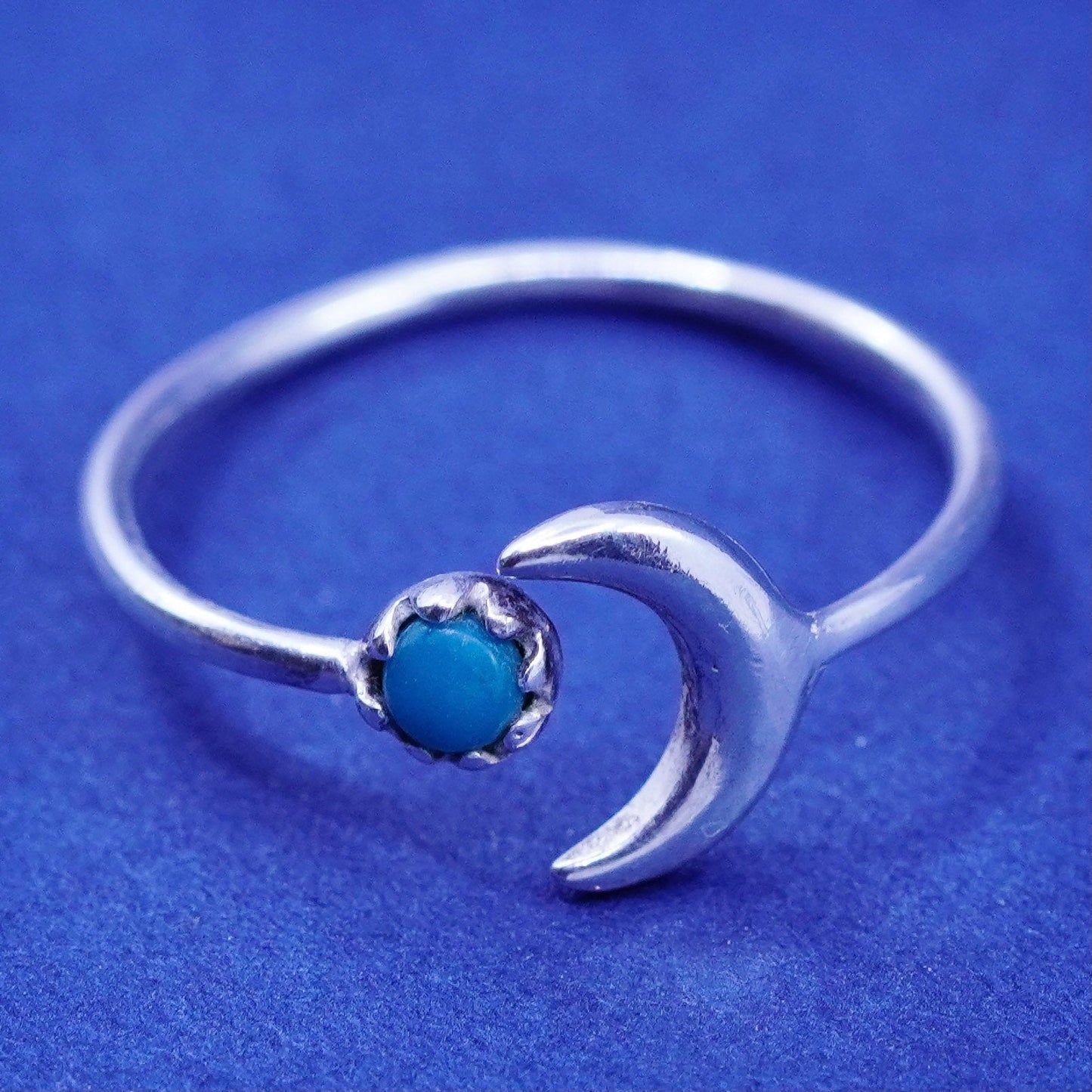 Size 7.5, Sterling 925 silver moon ring, Native American southwestern turquoise