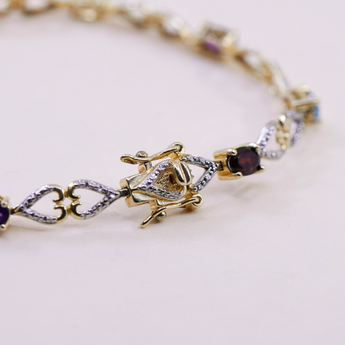 7.25”, vermeil gold sterling silver bracelet, 925 tennis chain peridot citrine