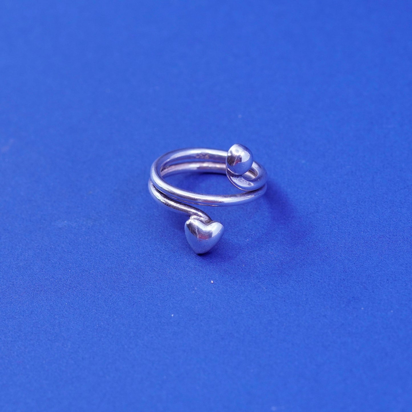 Size 9.25, vtg Sterling silver handmade wrap ring, 950 statement ring w/ heart
