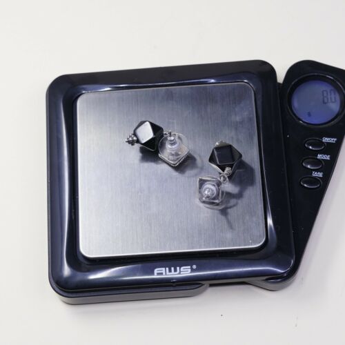 Vtg Modern Sterling Silver Handmade Earrings, 925 Silver W/ Obsidian Nugget