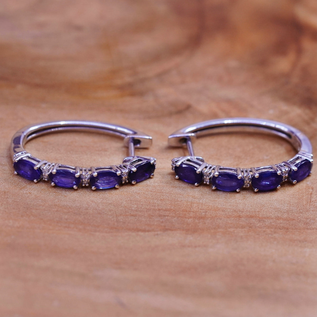 1”, vintage Sterling silver hoop earrings, 925 hoops with amethyst