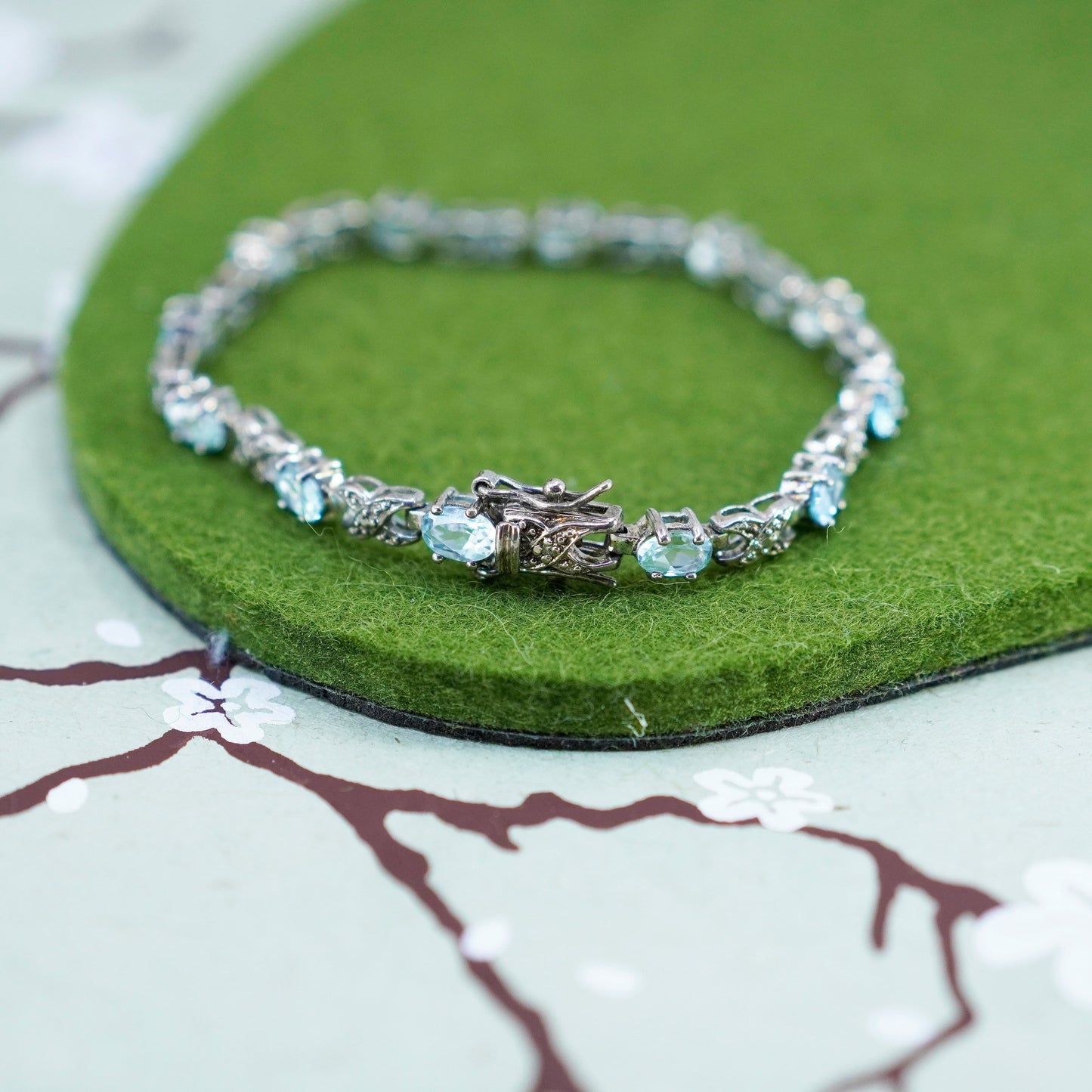 6.75”, Vintage Sterling silver tennis bracelet, 925 Link chain with topaz