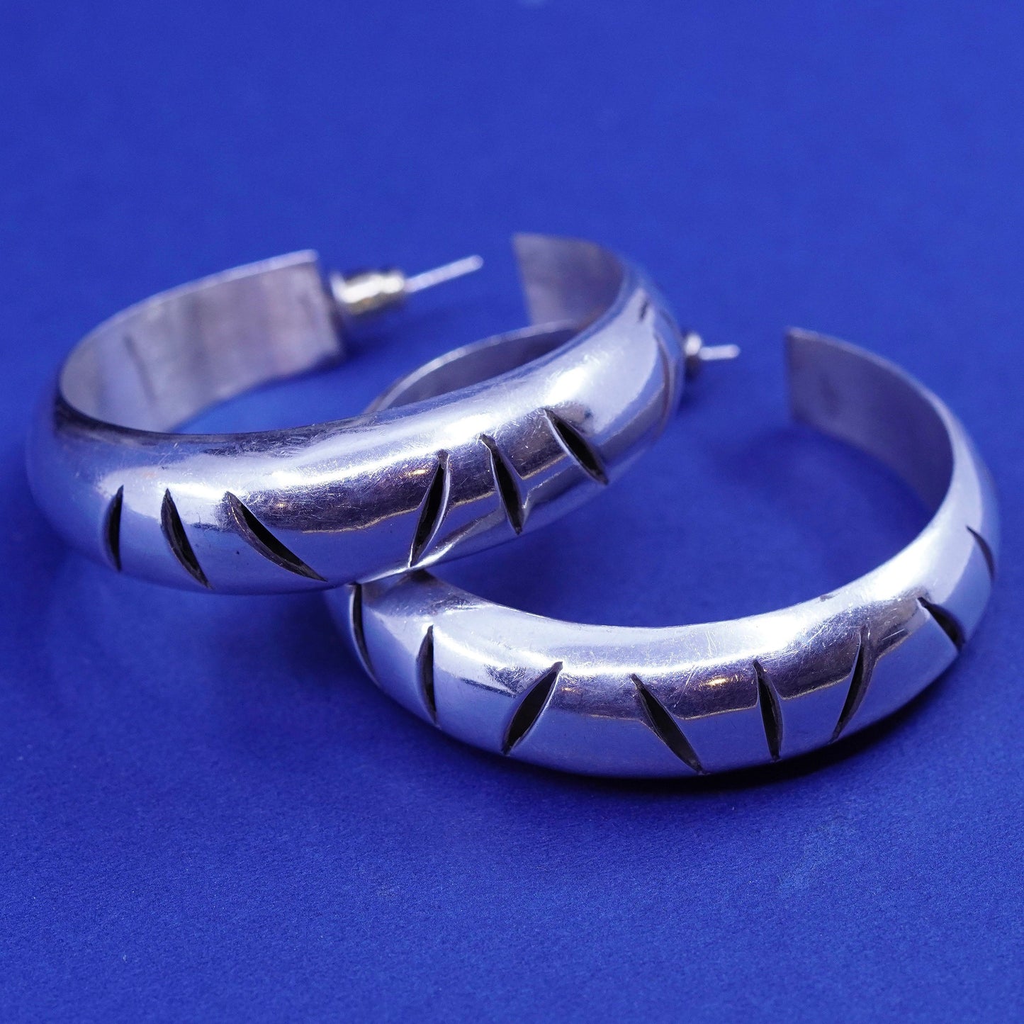 1.5”, vintage Sterling 925 silver handmade huge bold hoop earrings
