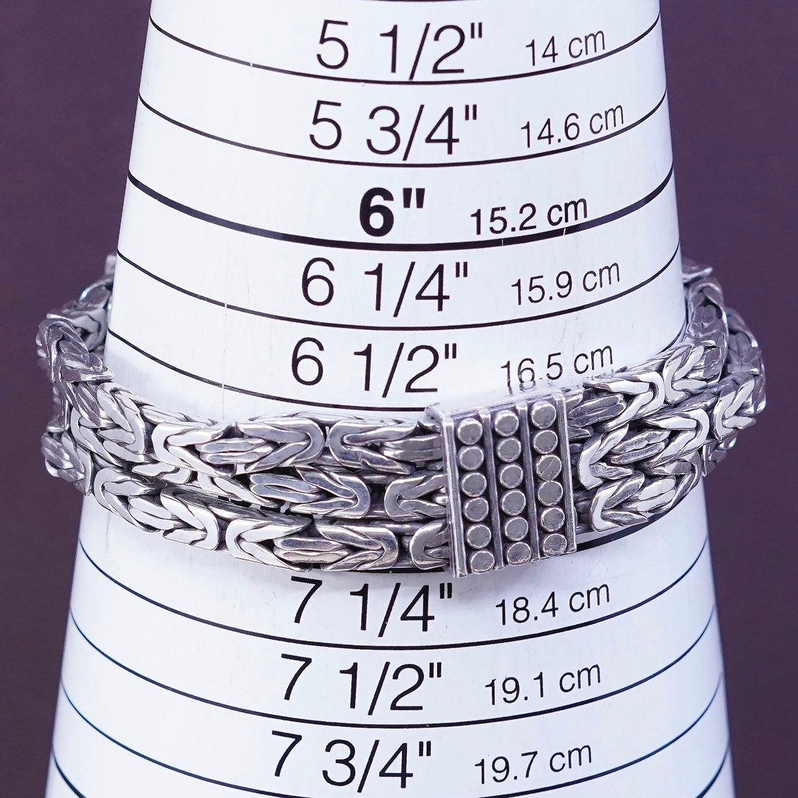 6.75”, 15mm, vtg heavy Sterling silver handmade bracelet, 925 wheat chain Bali