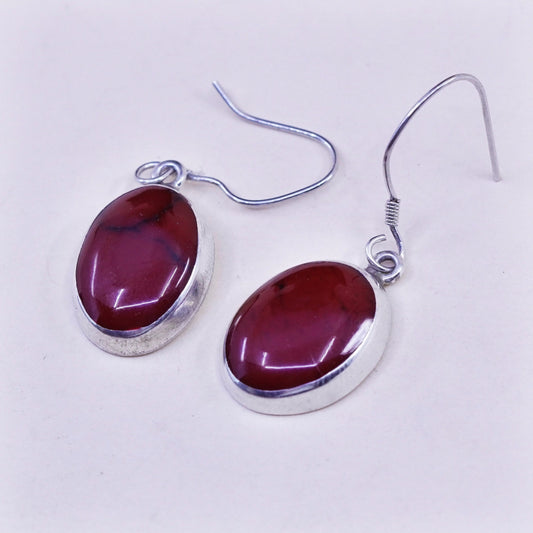 Vintage Sterling 925 silver handmade earrings with red onyx drops