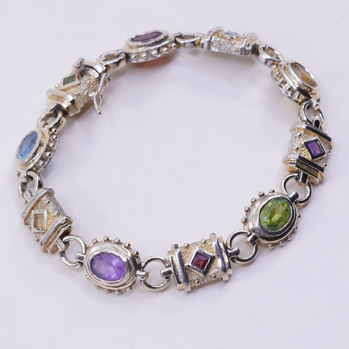 7.5”, gold sterling silver bracelet, vermeil 925 tennis bracelet peridot ruby