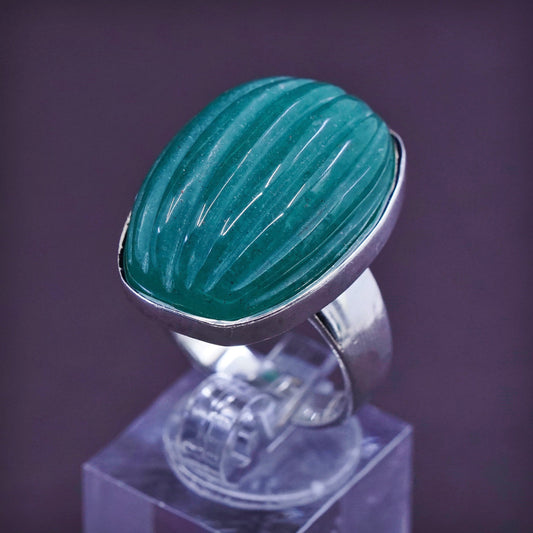 Size 7, ARK Sterling silver ring, 925 statement ring with jade