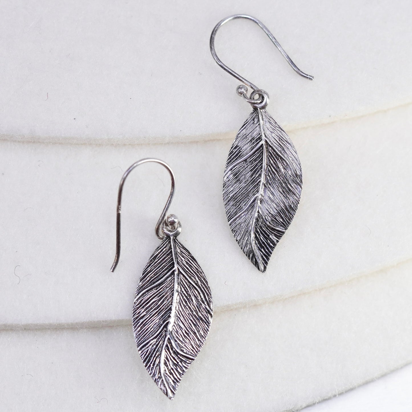 Vintage Sterling 925 silver handmade leaf earrings