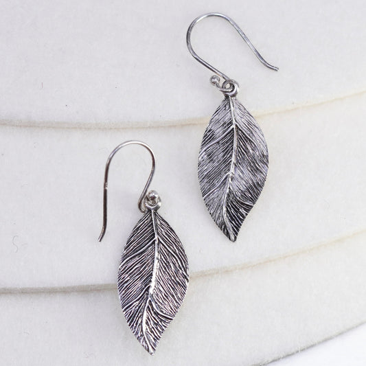 Vintage Sterling 925 silver handmade leaf earrings