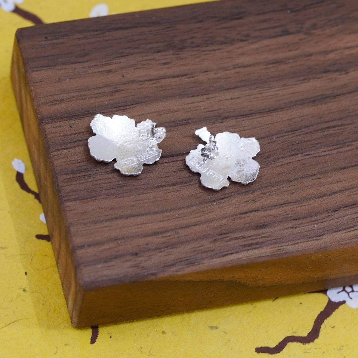 vtg LAM Sterling silver handmade earrings, 925 Hawaiian Hibiscus flower studs