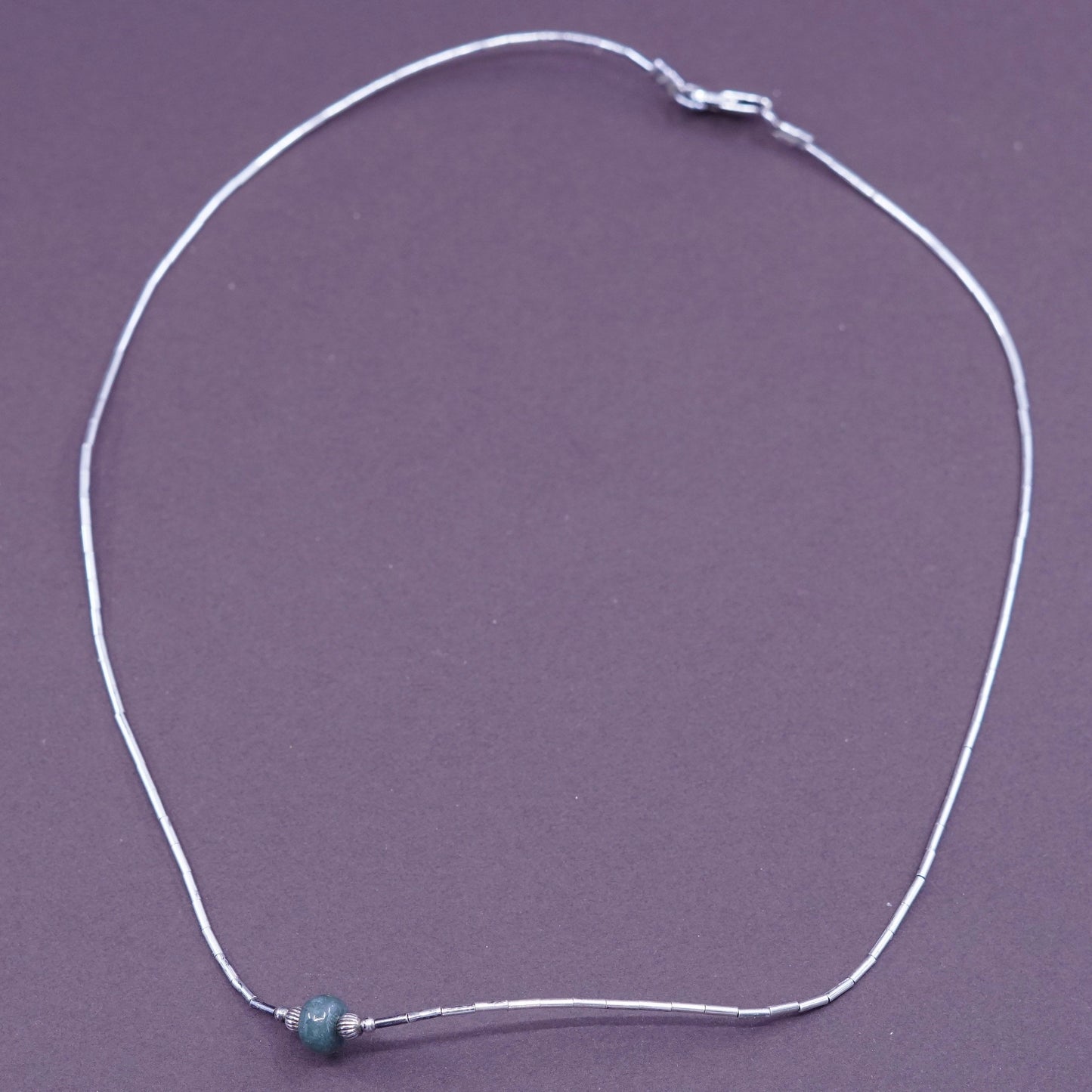 16”, Vintage Sterling 925 silver handmade liquid silver chain with jade beads
