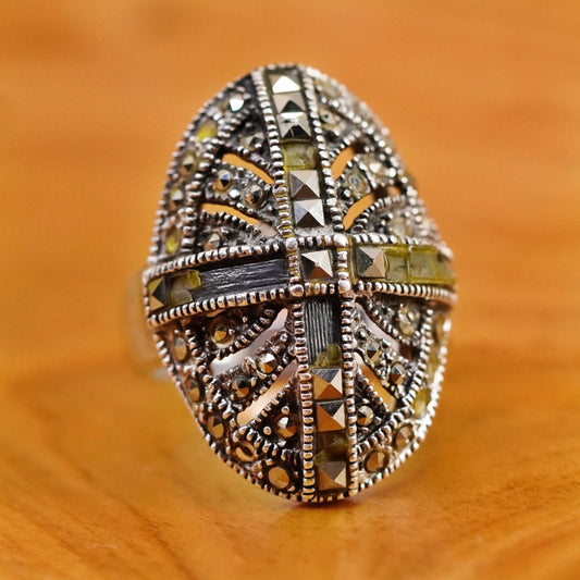 Size 6, vintage Sterling silver handmade ring, southwestern, 925 band marcasite