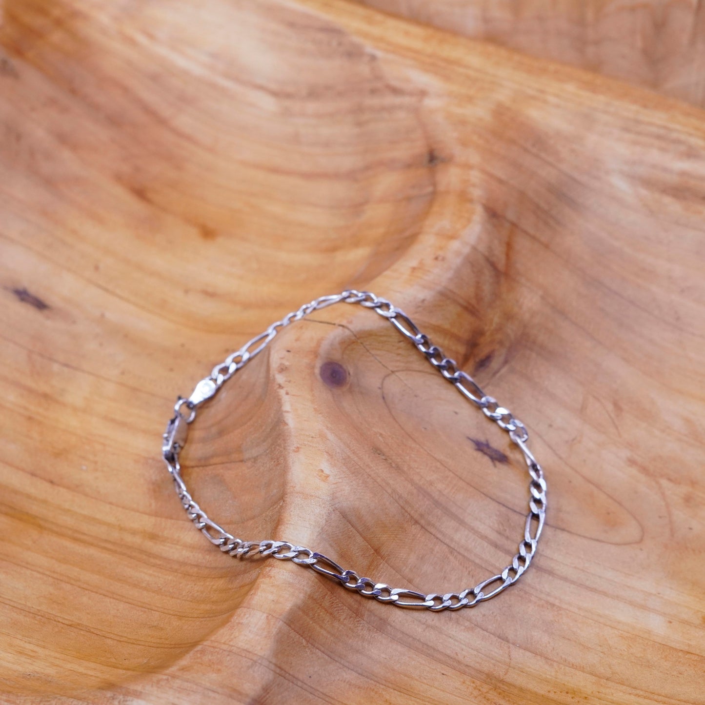 8”, 3mm, vintage Sterling silver bracelet, 925 figaro link chain