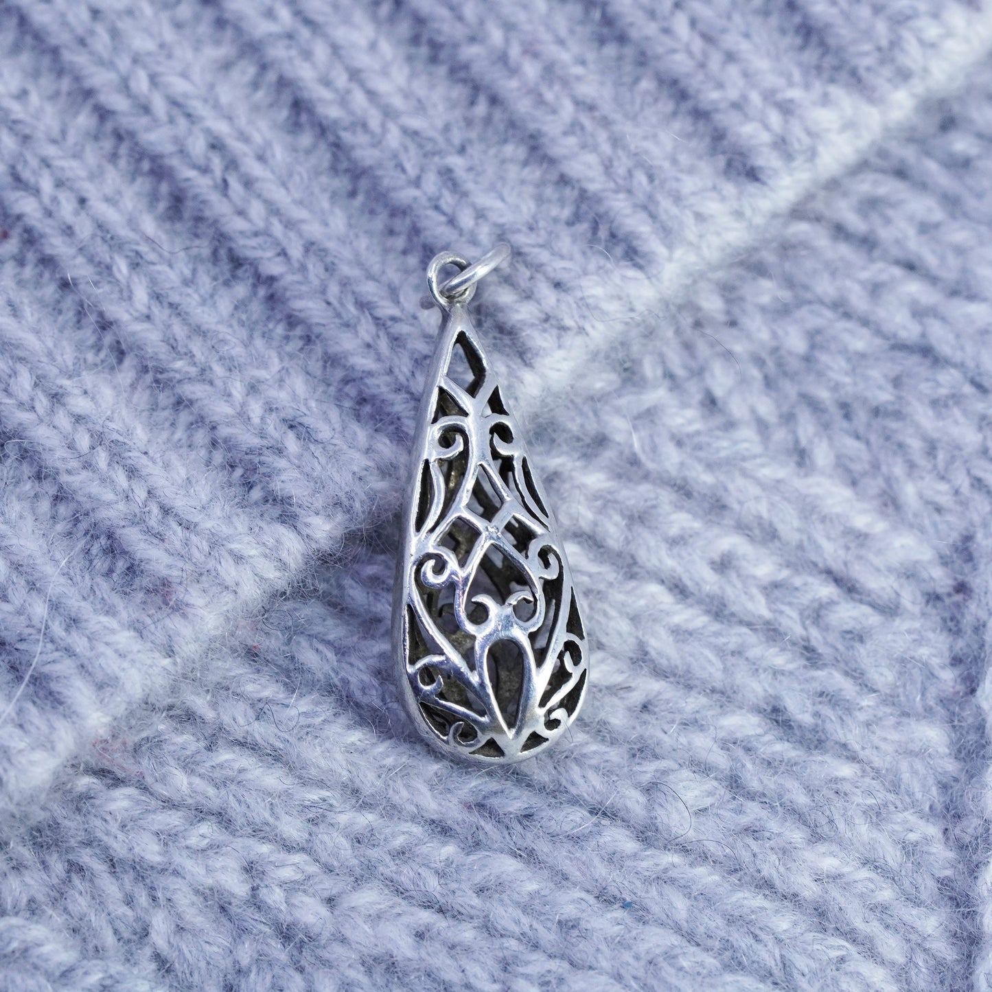 Vintage sterling 925 silver filigree teardrop pendant charm