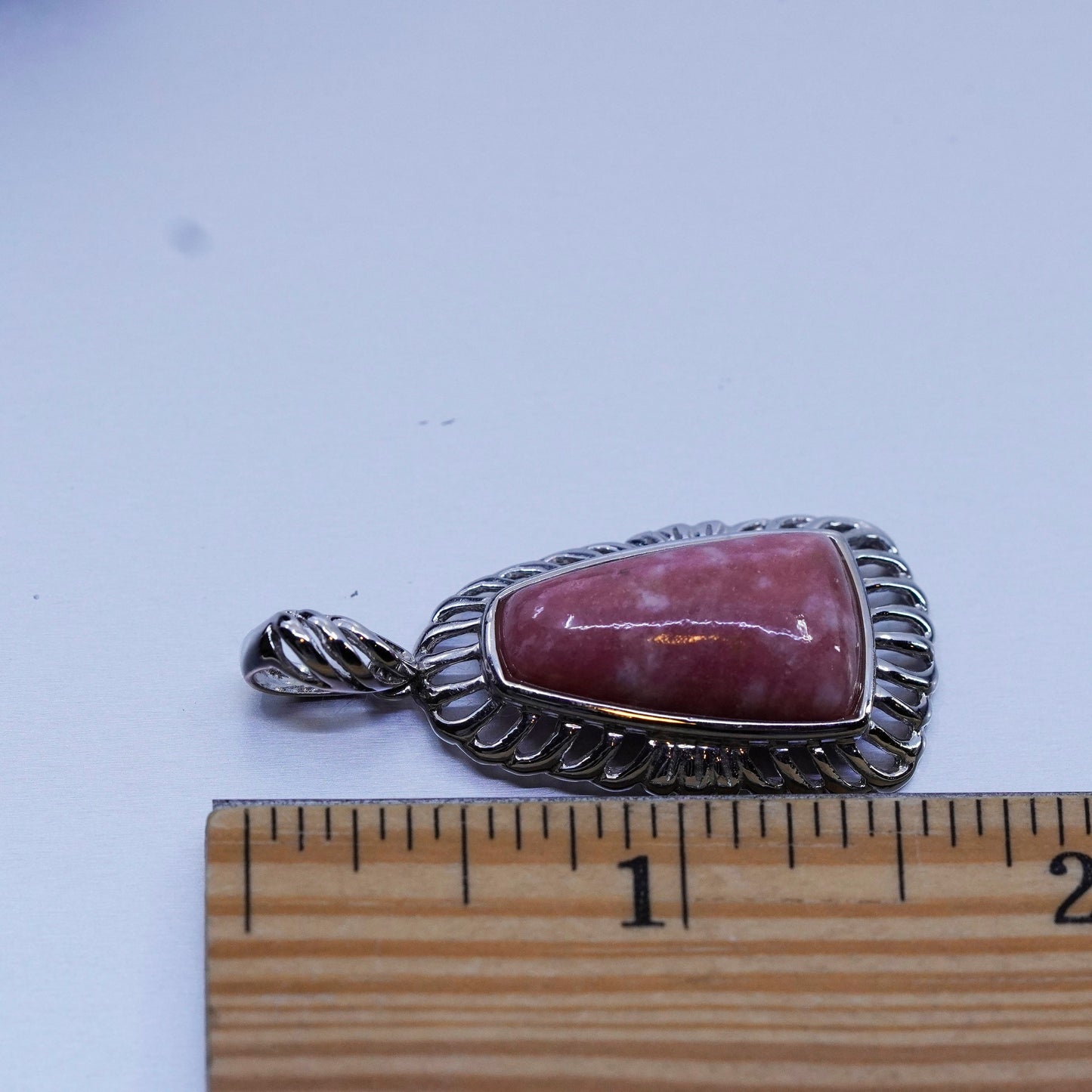 Vintage BBJ sterling 925 silver teardrop pendant with pink agate
