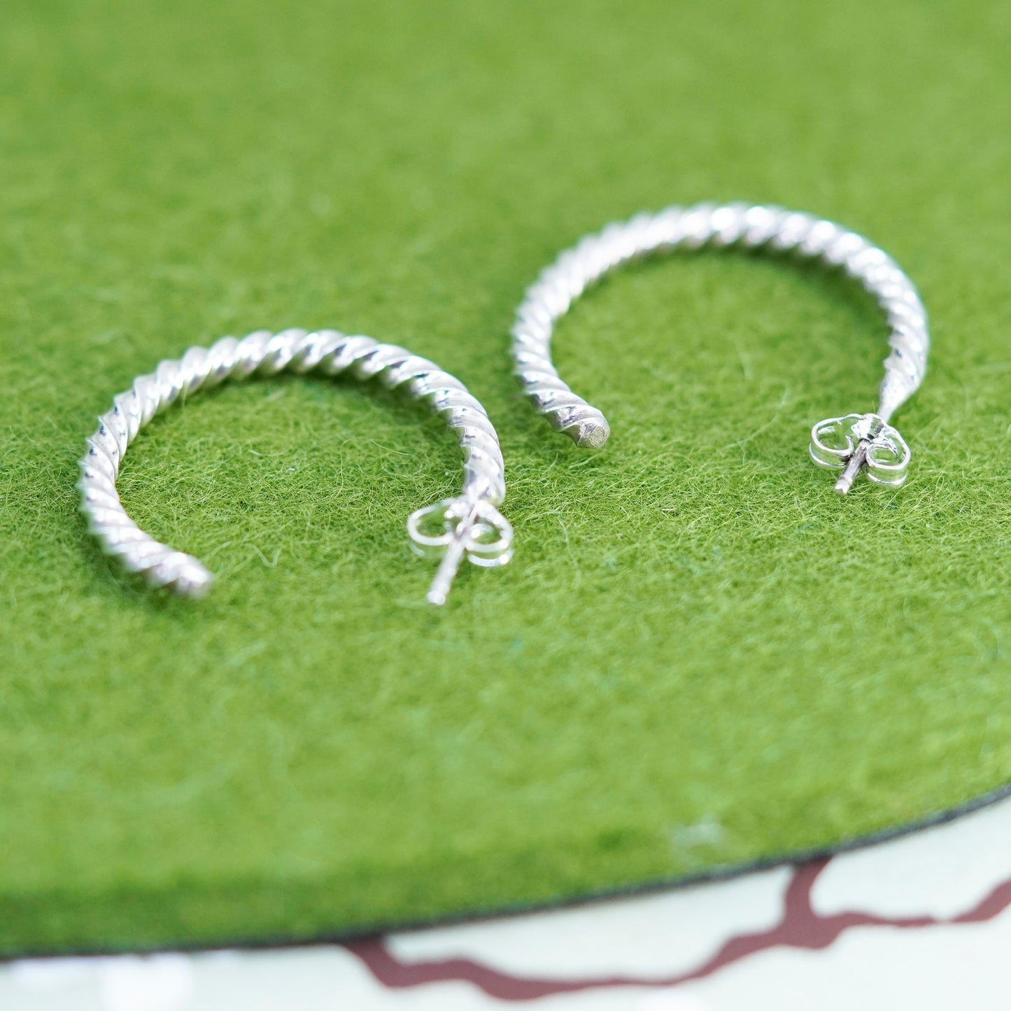 1”, Italy sterling silver loop huggie earrings entwined twisted primitive hoops