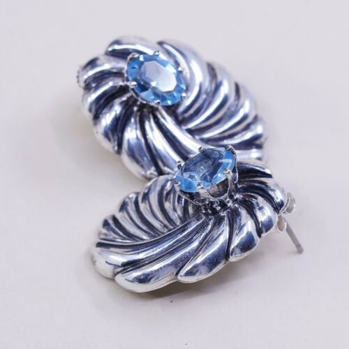 Vtg Ted Ott Native American Sterling 925 Silver Studs Earrings W/ Blue Topaz