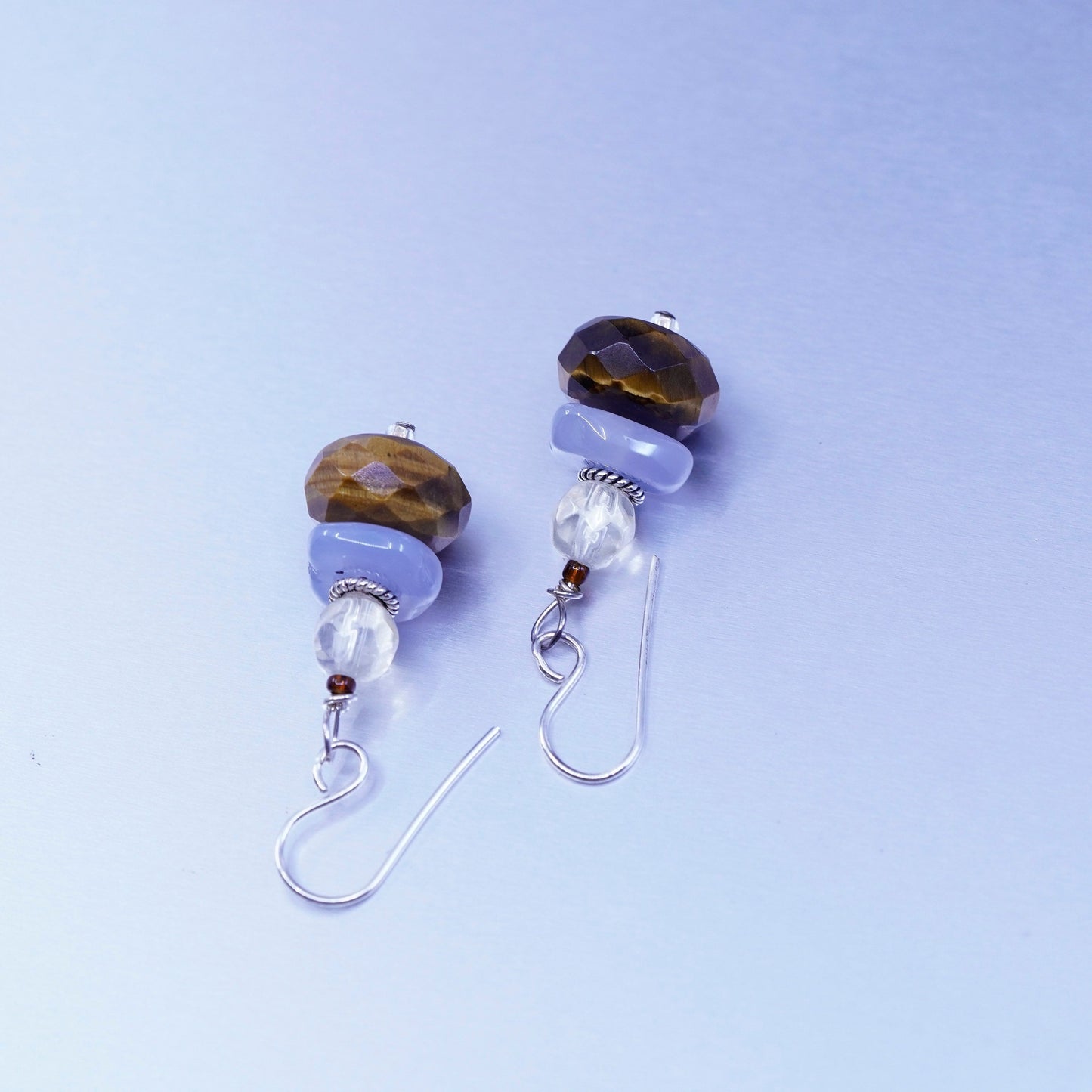 Vintage Sterling 925 silver handmade earrings with crystal golden tiger eyes