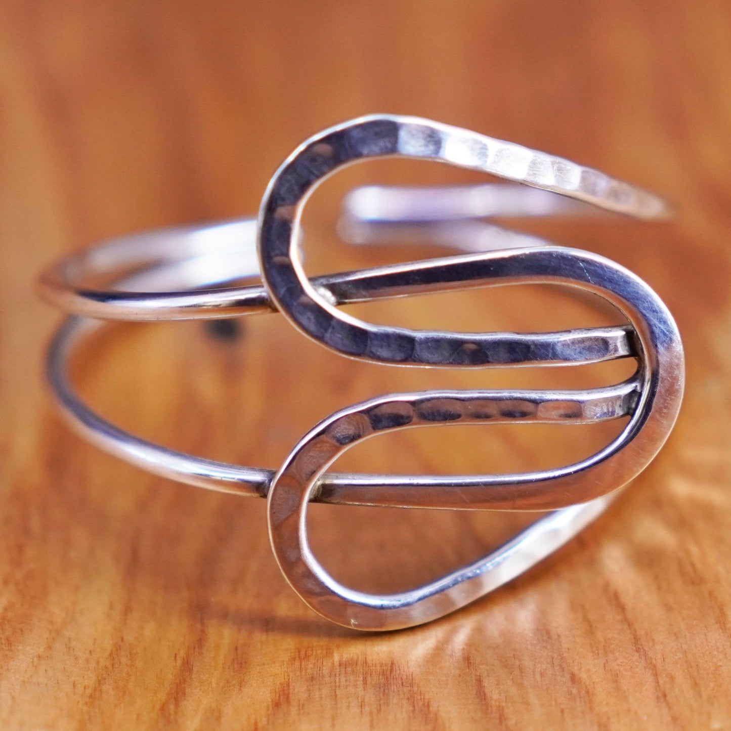 6”, Vintage Sterling silver handmade bracelet, wide hammered 925 heart cuff