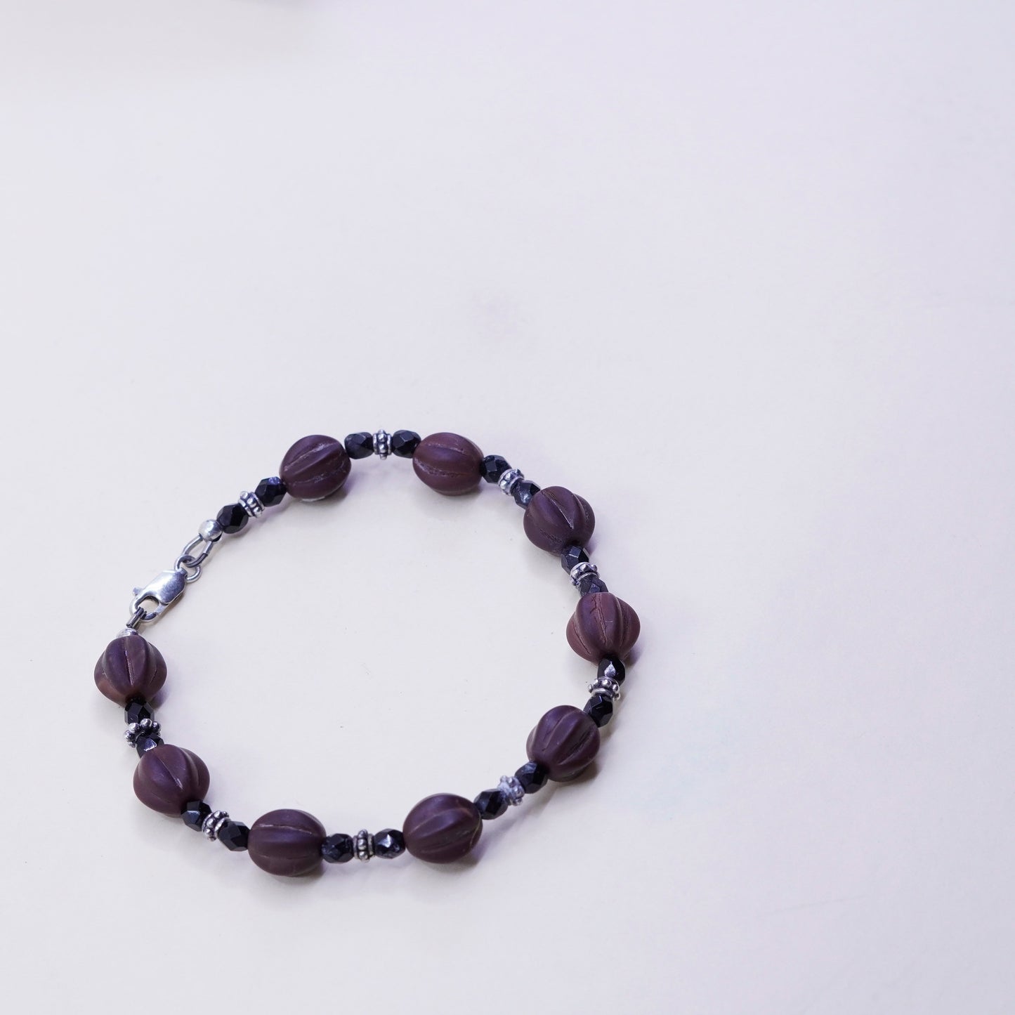 7”, Vintage handmade sterling 925 silver bracelet with beads, unique piece