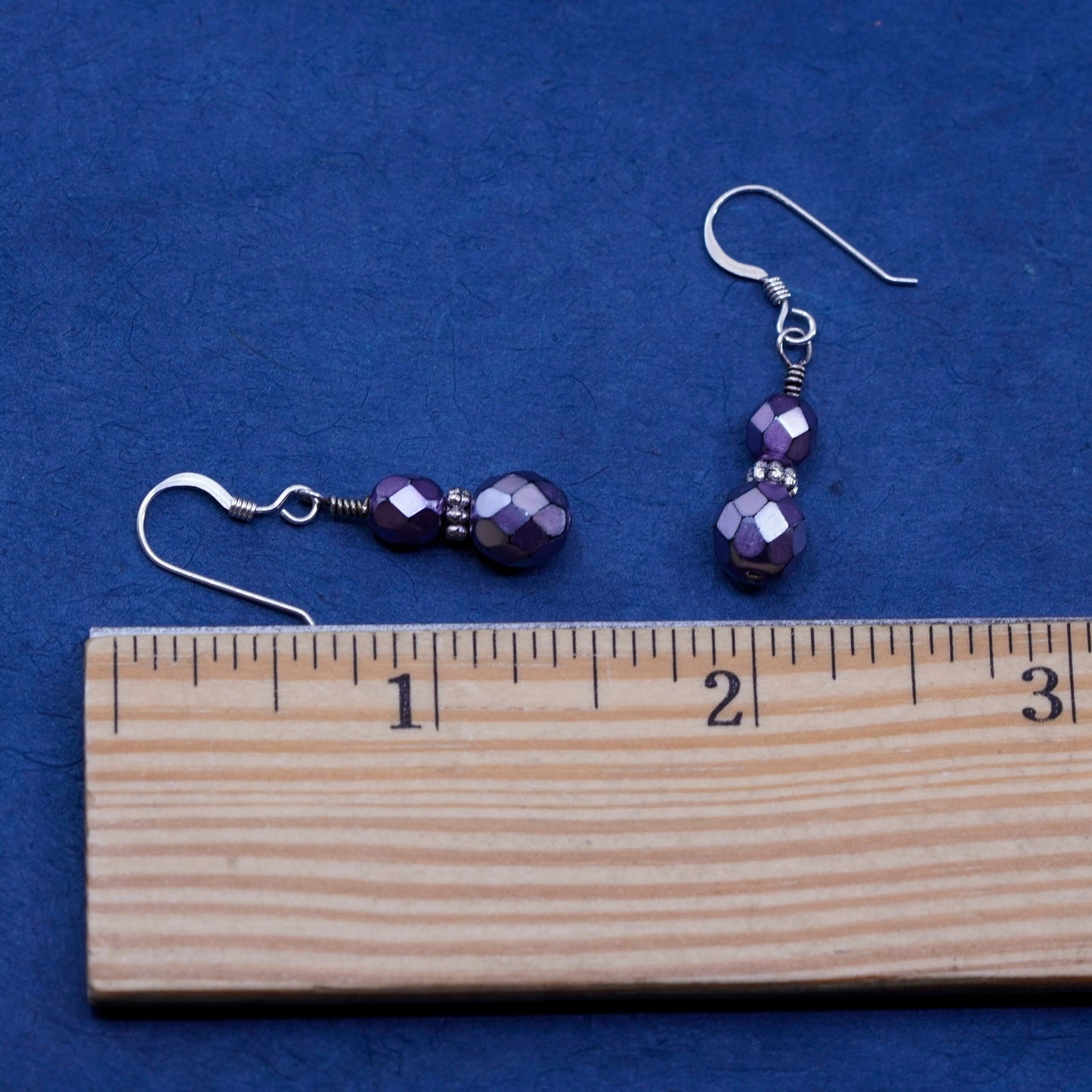 Vintage sterling 925 silver handmade earrings, with crystal