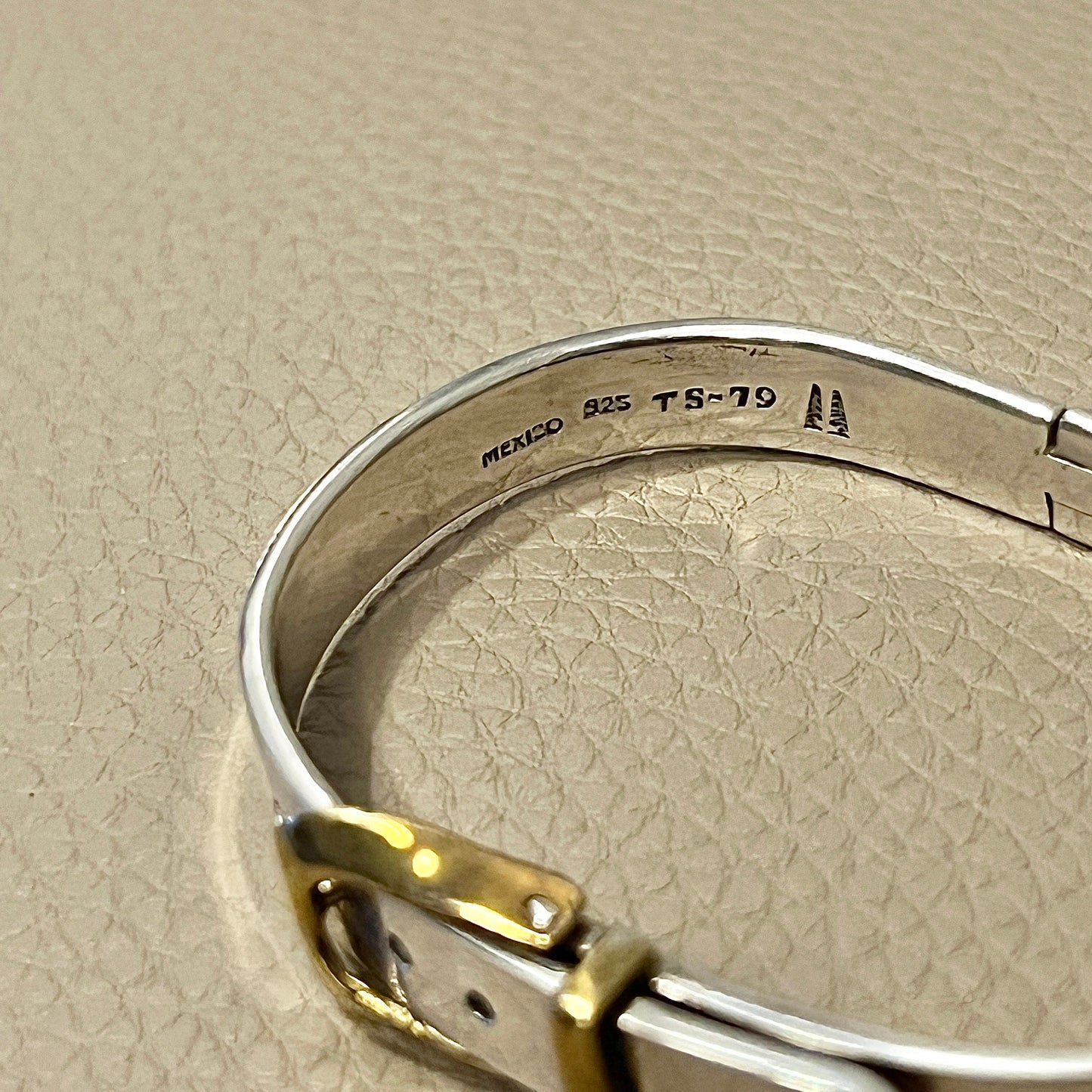 6+1”, two tone sterling silver handmade bracelet, 925 belt bangle with brass