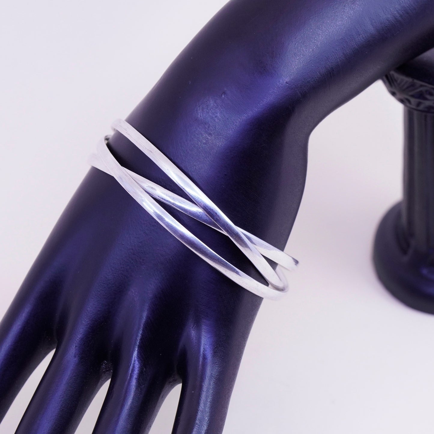 7.75”, vintage sterling 925 silver handmade entwined bracelet, bangle