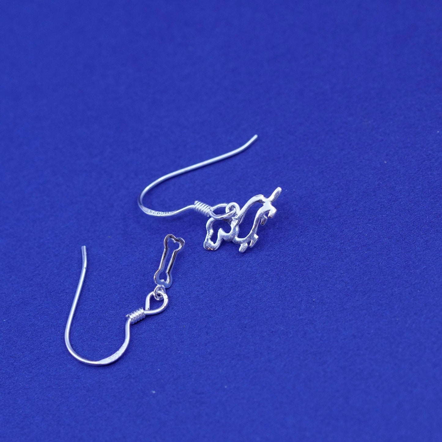 Vintage Sterling silver handmade earrings, 925 tiny dog and bone