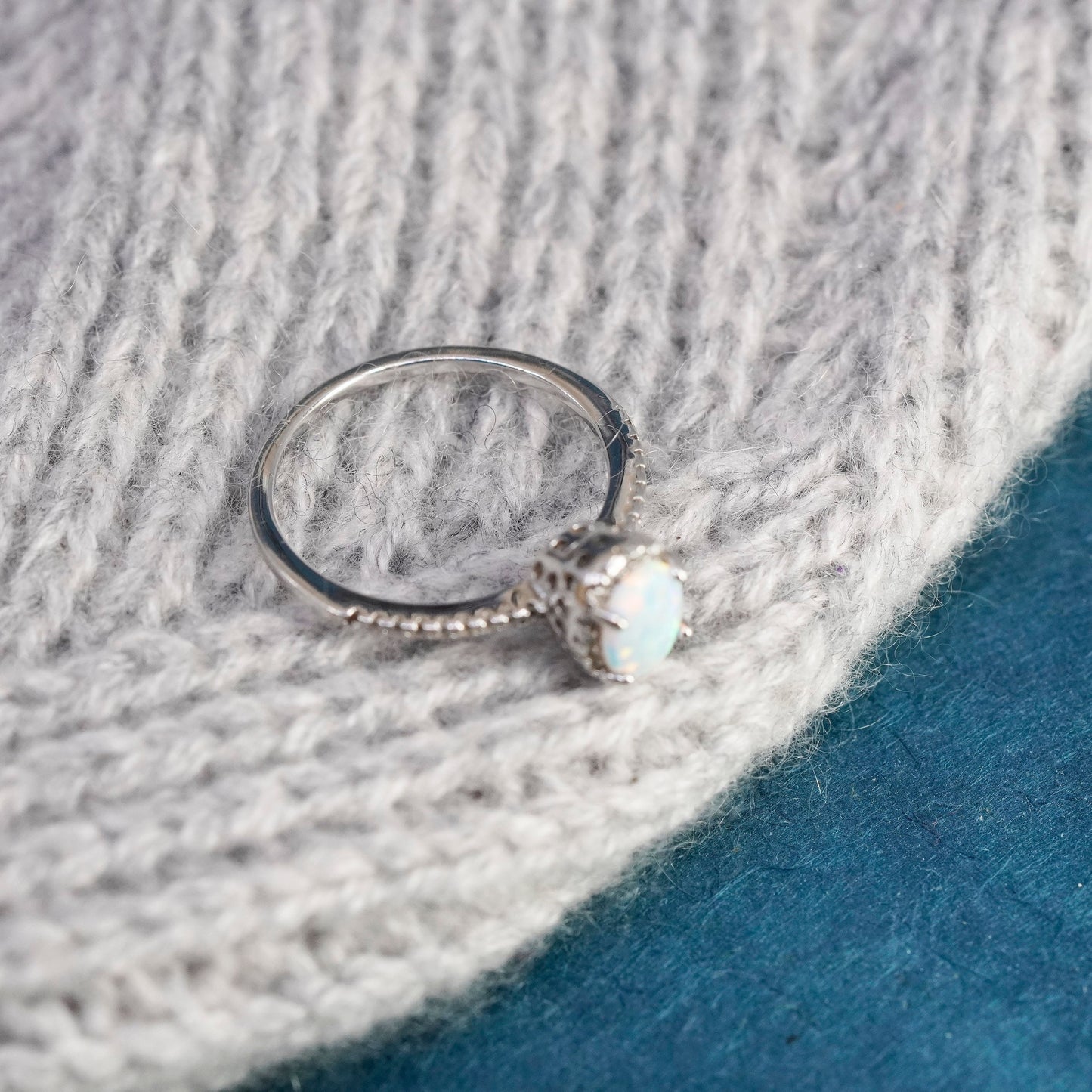 Size 7.25, vintage sterling 925 silver handmade ring with fire opal and cz