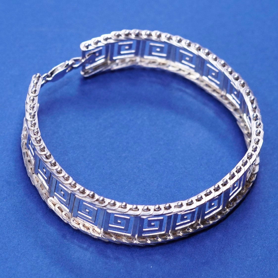 7.25", vtg sterling silver tennis bracelet, 925 fancy bracelet, stamped 925