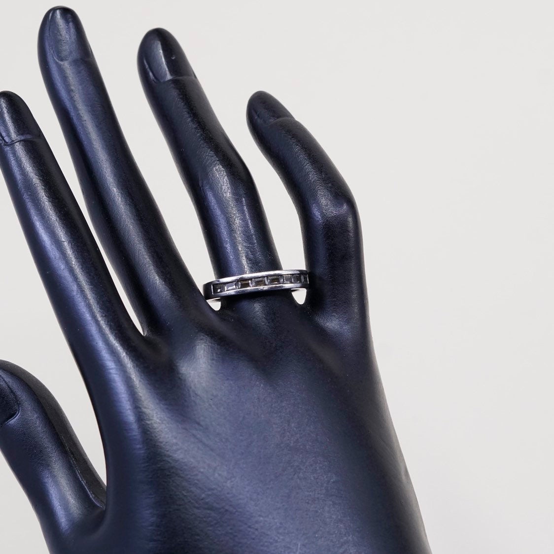 sz 8.5, vtg Sterling silver engagement ring, 925 band w/ clear crystal