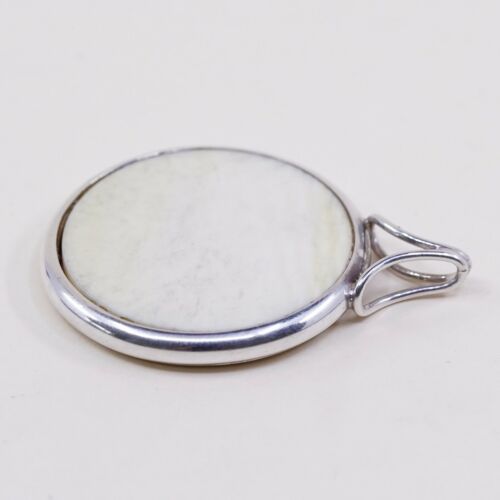 Vtg ARNE JOHANSEN Denmark sterling 925 Silver Pendant W/ Round White Agate