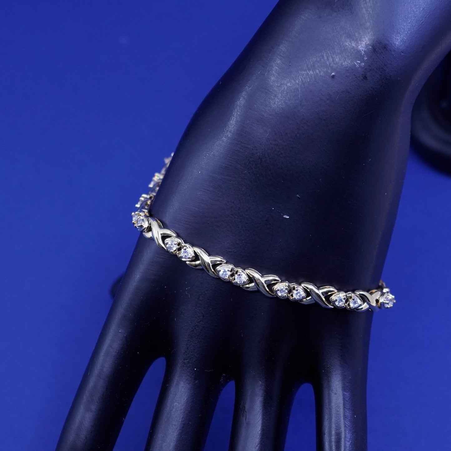 7.75”, vermeil, gold over sterling 925 silver tennis bracelet with heart Cz