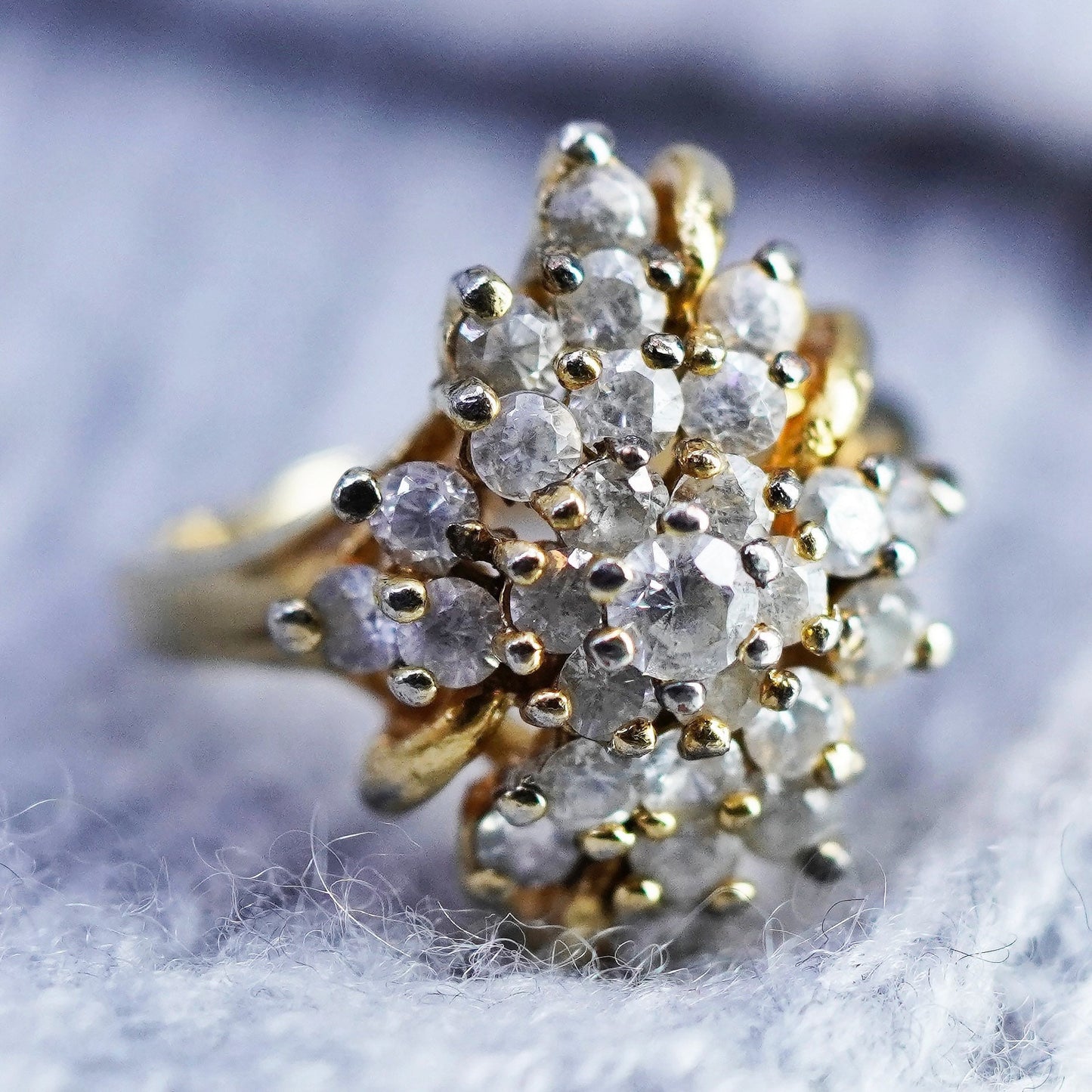 Size 8, vintage vermeil gold filled Sterling 925 silver ring with cluster cz