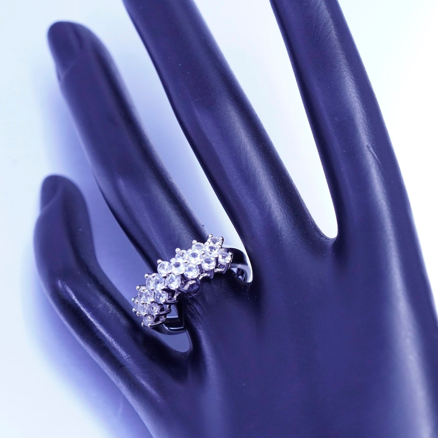 Size 8, vintage P4 SR (silver Palladium Gold Platinum) ring with cluster Cz
