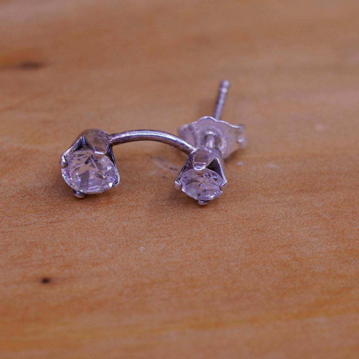 vintage Sterling 925 silver handmade studs, round cz earrings