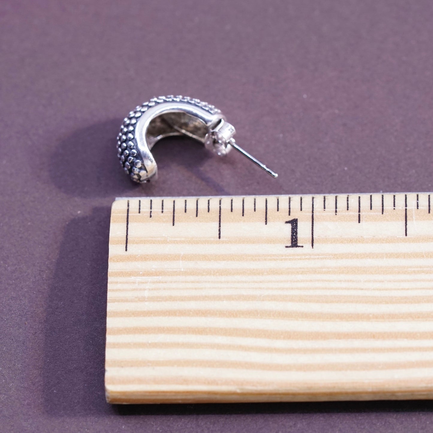 0.5”, vintage Sterling silver handmade earrings, 925 textured hoops