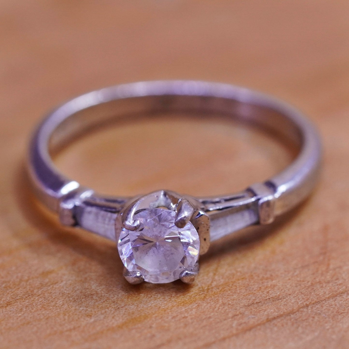 Size 6, vintage Sterling silver handmade ring, 925 engagement band with cz
