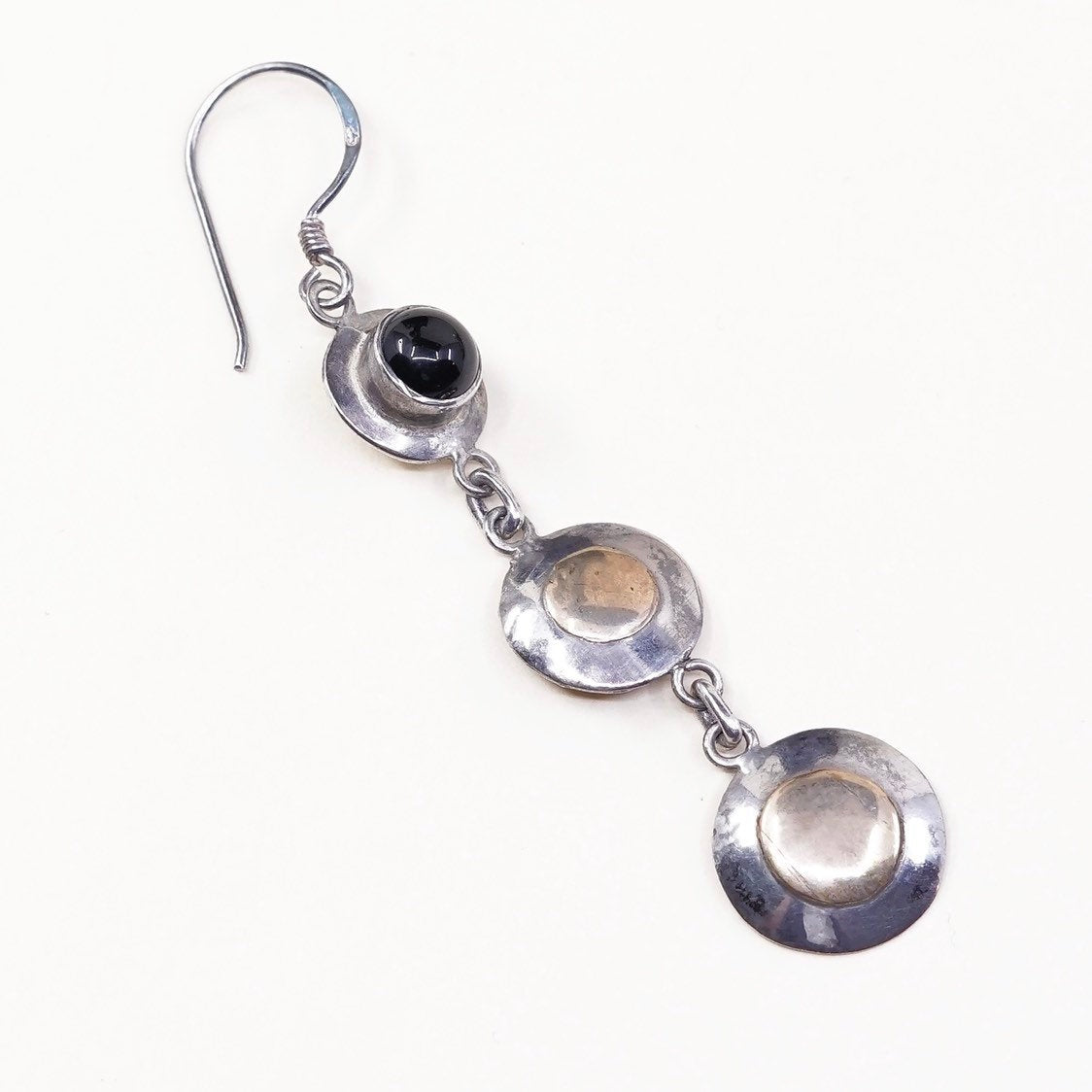 two tone sterling 925 silver handmade disc earrings w/ brass n garnet beads