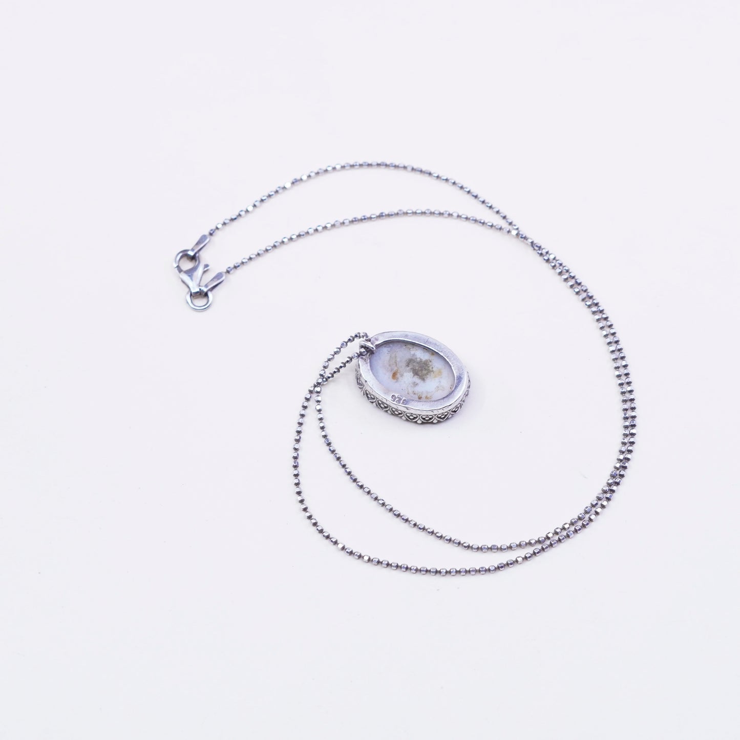 16”, vintage sterling silver handmade necklace, 925 bead chain with druzy stone