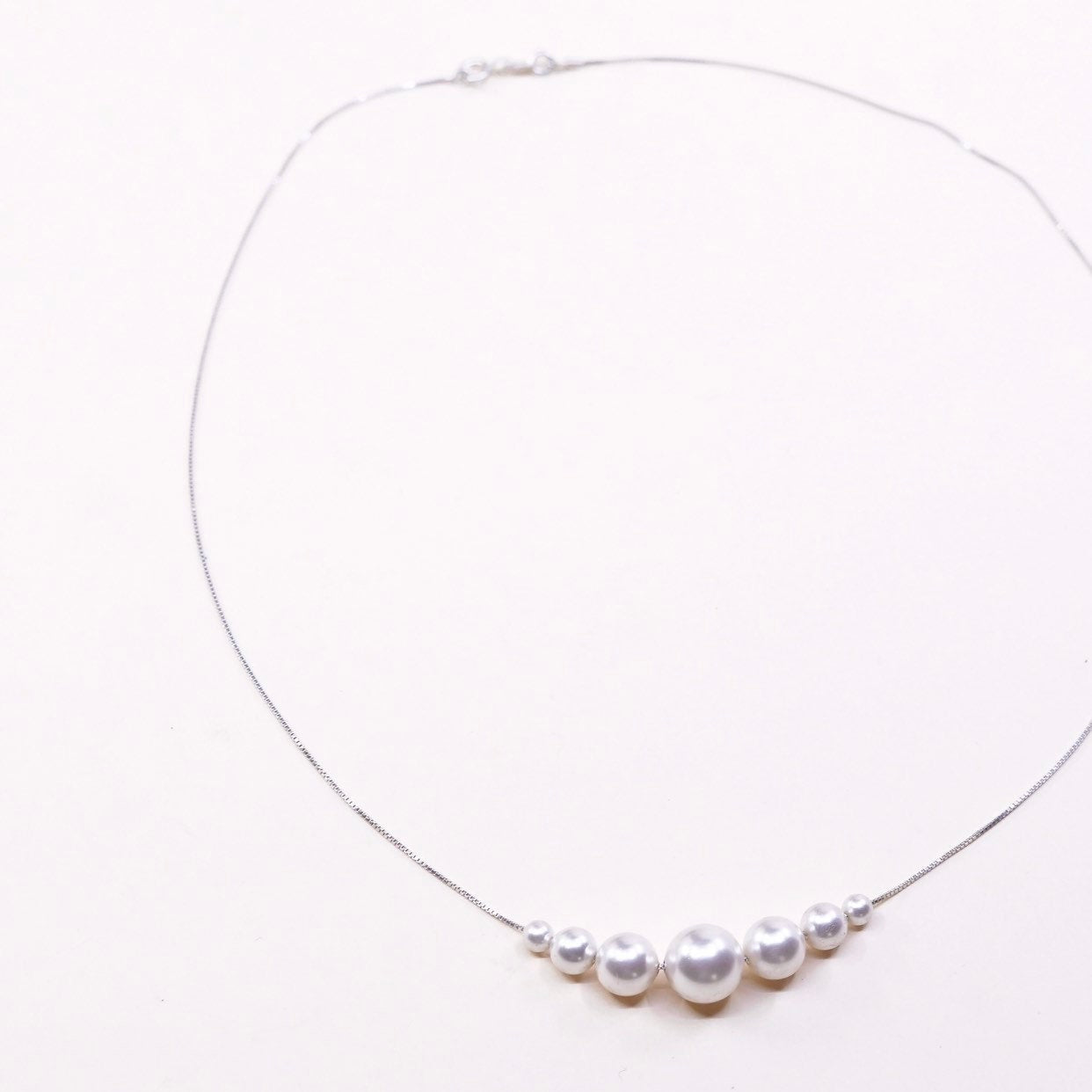 18", VTG FMA Sterling 925 silver handmade graduated pearl beads necklace