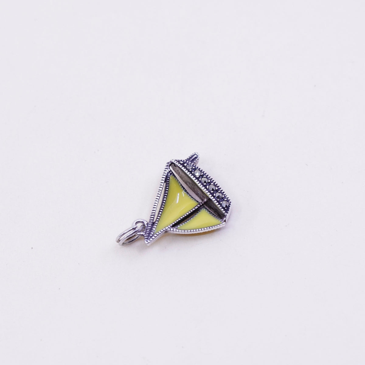 Judith Jack sterling silver pendant, yellow enamel 925 sailing boat Marcasite