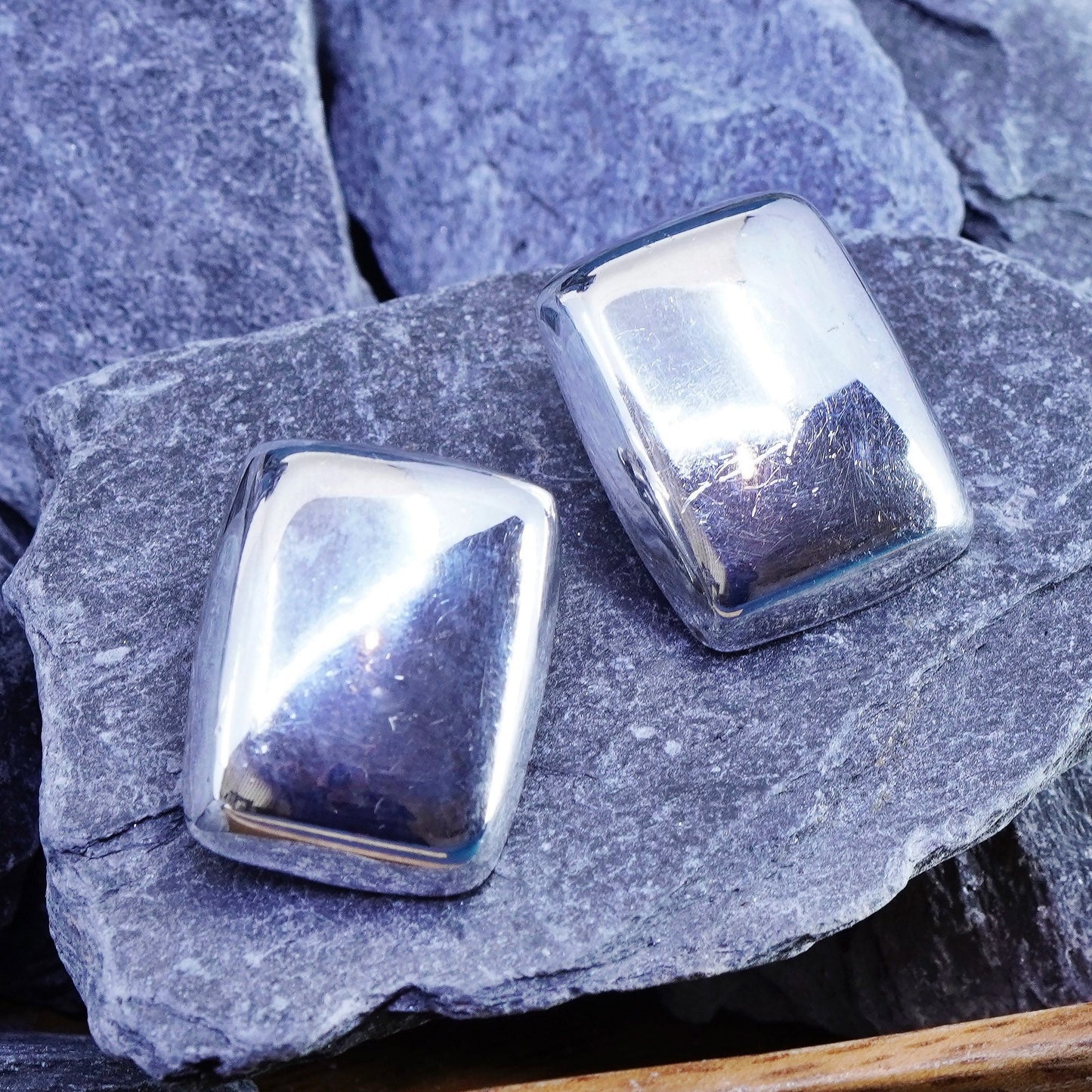 Vintage Sterling silver handmade earrings, 925 square button clip on